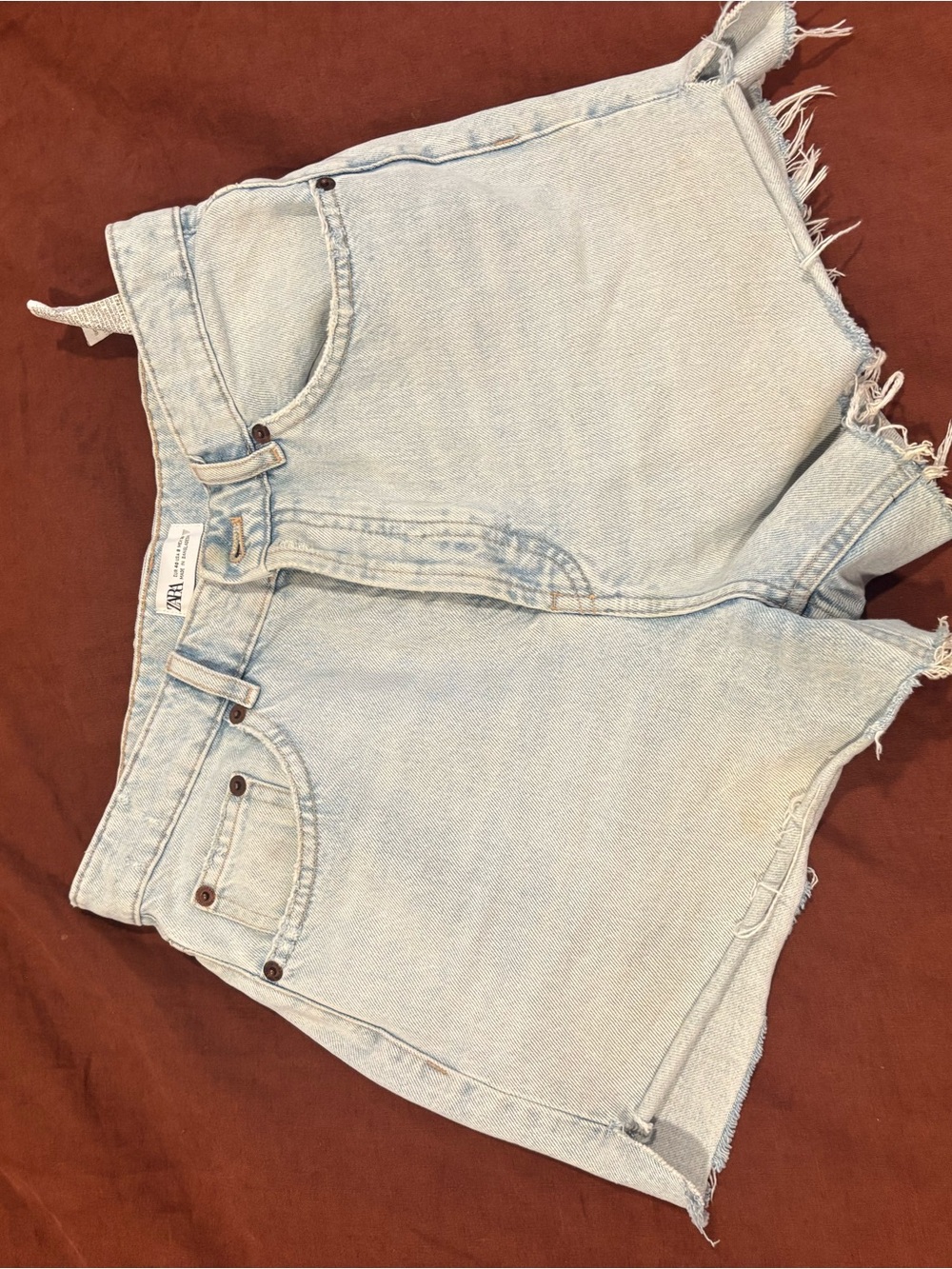 Zara Light Blue Distressed Denim Cutoff Shorts